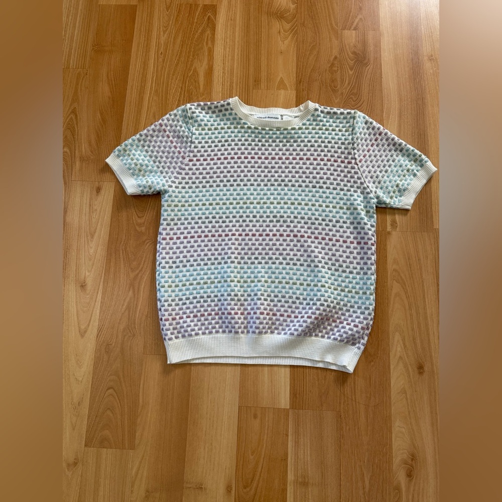 Alfred Dunner Pastel Striped Short Sleeve Knit Top - White Trim